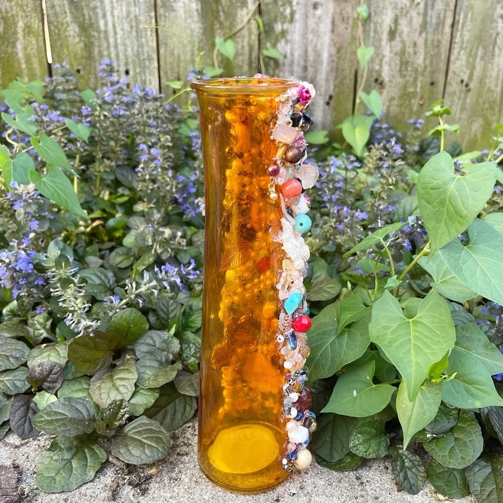 Colorful Beaded Retro Mosaic Decanter Vase